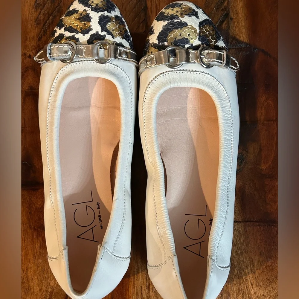 AGL Leather Flats with Leopard Cap Toe - Picture 7 of 12